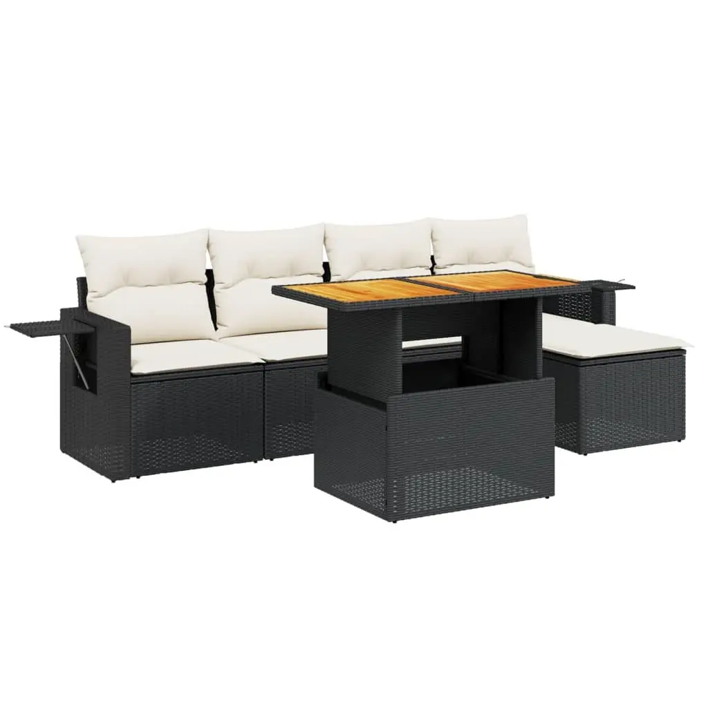 Garden Sofa Set 6 Piece Outdoor Furniture Black Poly Rattan Modular Patio