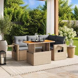 Inviting 5-Piece Beige Garden Sofa Set with Cushions