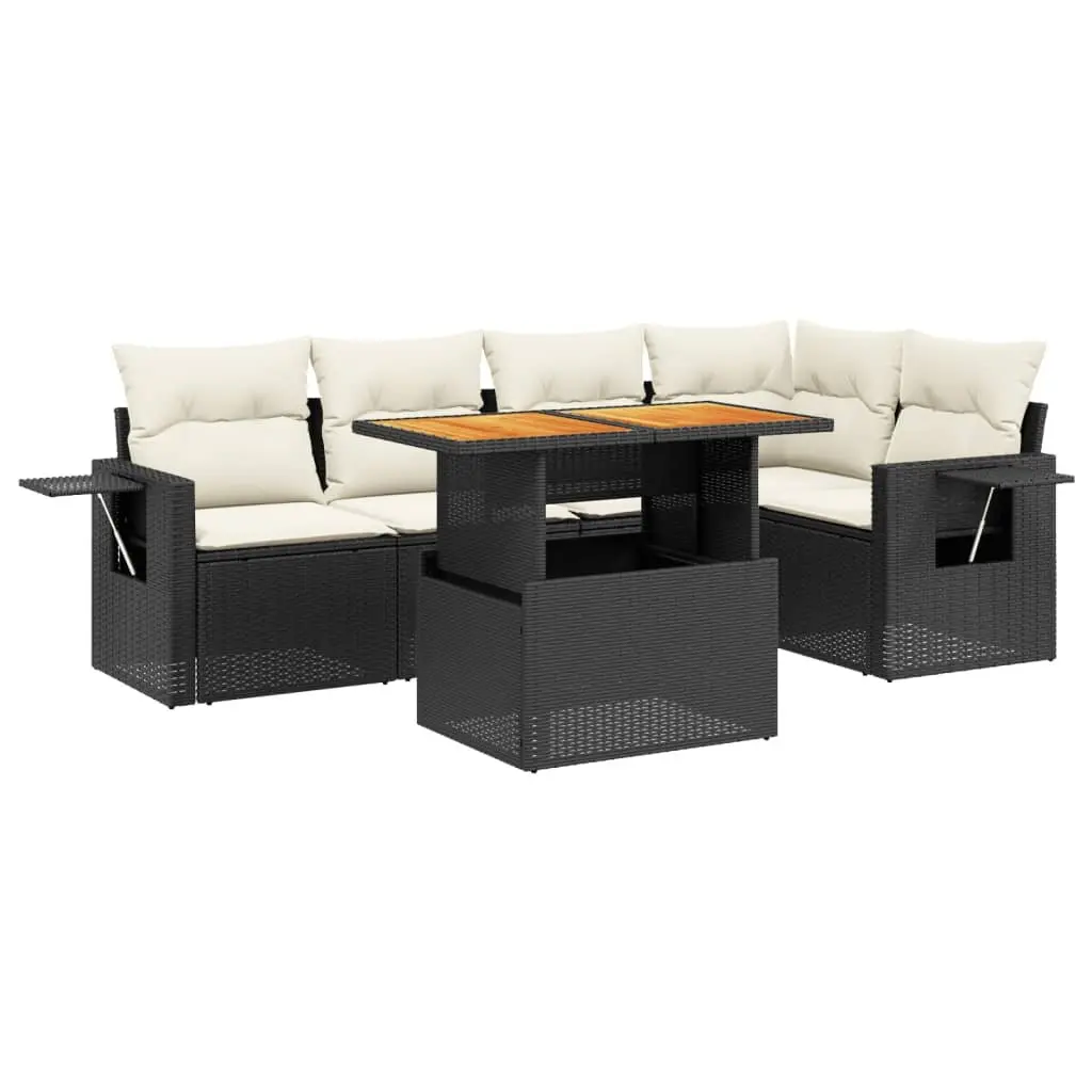 Garden Sofa Set 6 Piece Outdoor Furniture Black Poly Rattan Patio Lounge with