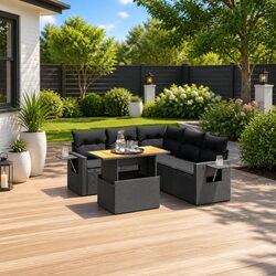 6 Piece Garden Sofa Set Outdoor Patio Furniture Black Poly Rattan Modular with