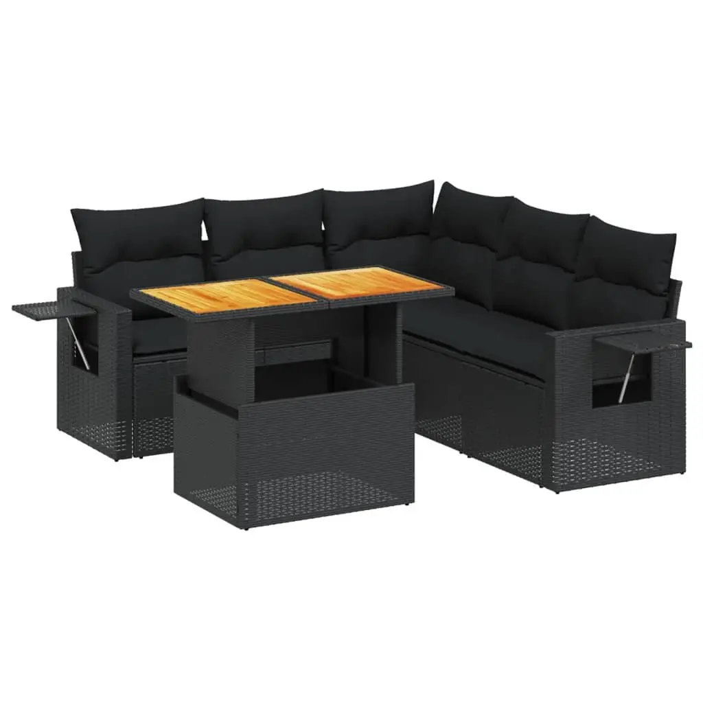 6 Piece Garden Sofa Set Modular Outdoor Patio Furniture Black PE Rattan