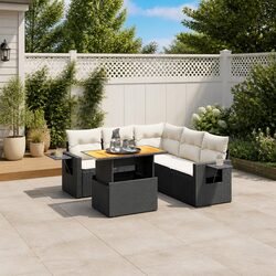 6 Piece Garden Sofa Set with Cushions Black Outdoor Patio Furniture Poly Rattan