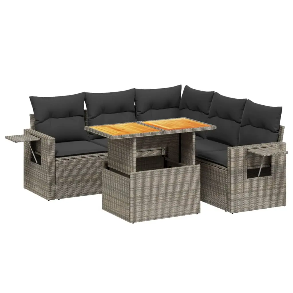 Garden Sofa Set 6 Piece Outdoor Furniture Grey Poly Rattan Modular Patio Lounge