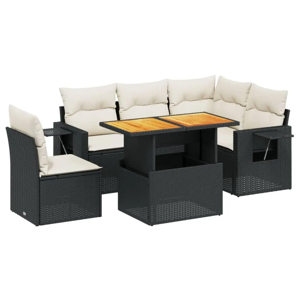 Garden Sofa Set Black Poly Rattan 6 Piece Outdoor Furniture