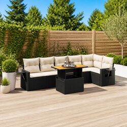 7 Piece Garden Sofa Set Outdoor Furniture Black Poly Rattan Patio Seating