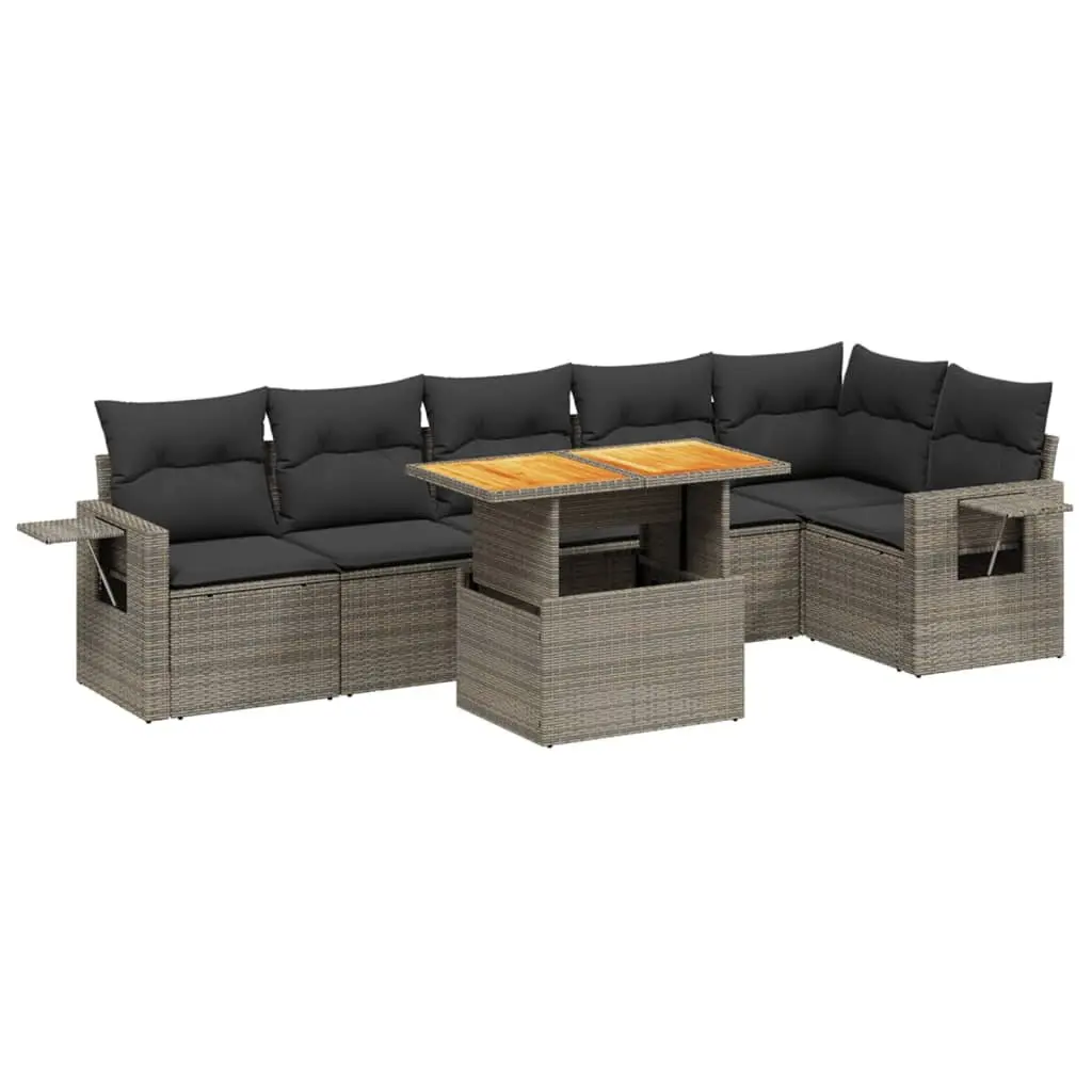 Outdoor Furniture Set Modular Grey 7 Piece Poly Rattan Sofa with Cushions and Adjustable Table
