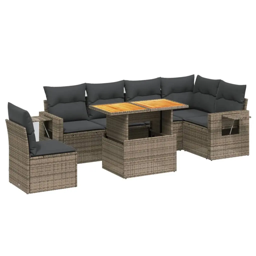 7 Piece Garden Sofa Set Modular Grey Outdoor Patio Furniture with Cushions