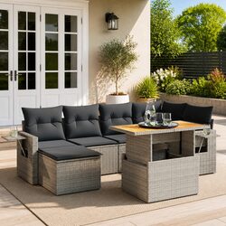 Garden Sofa Set 7 Piece Outdoor Furniture Grey Poly Rattan Patio Lounge Modular