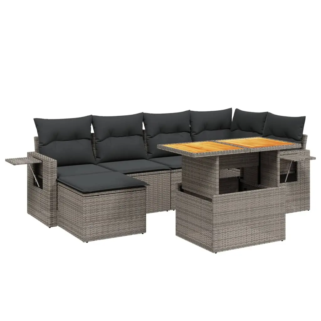 7-Piece Garden Sofa Set in Grey Rattan