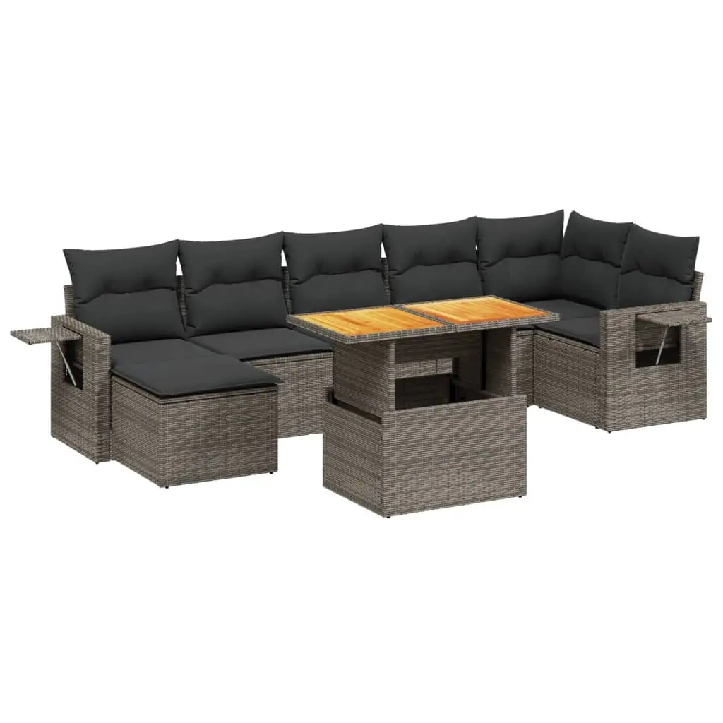 8 Piece Garden Sofa Set Outdoor Furniture Grey Poly Rattan with Cushions Patio