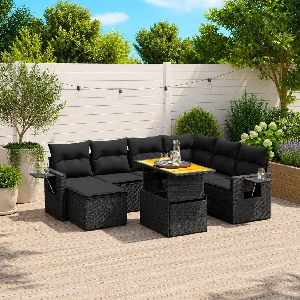 8 Piece Garden Sofa Set with Cushions Black Outdoor Patio Furniture Modular