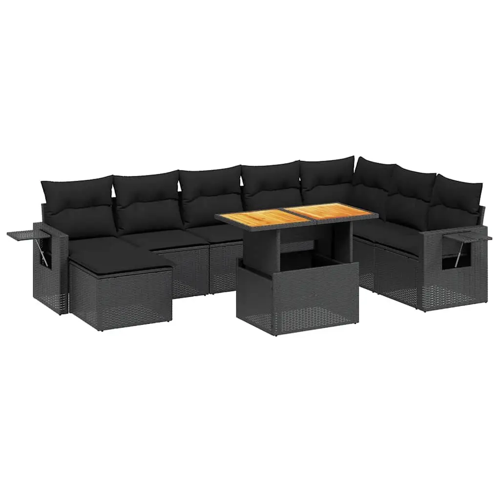 Garden Sofa Set 9 Piece Outdoor Furniture Patio Black Poly Rattan Modular