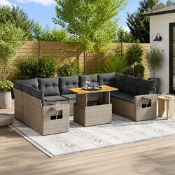 Garden Sofa Set 10 Piece Outdoor Furniture Grey Poly Rattan Patio Conversation