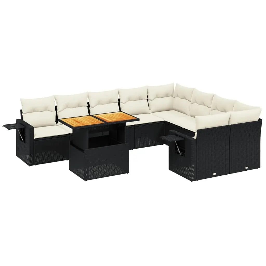 10 Piece Outdoor Modular Sofa Set Black Poly Rattan Patio Furniture