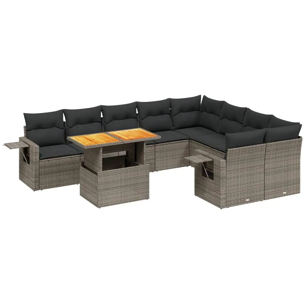 Garden Sofa Set 10 Piece Outdoor Furniture Grey Poly Rattan Patio Sectional