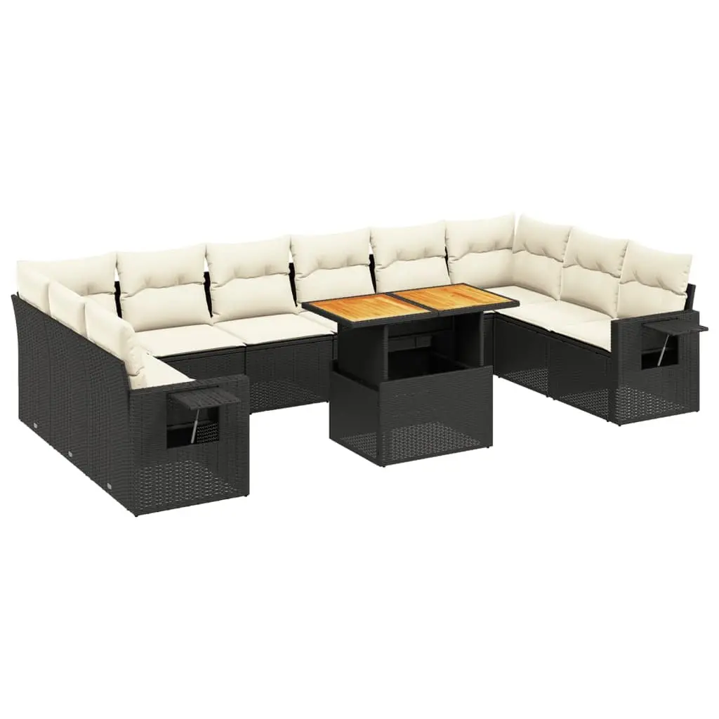 Garden Sofa Set 11 Piece Outdoor Furniture Black Poly Rattan Modular Patio