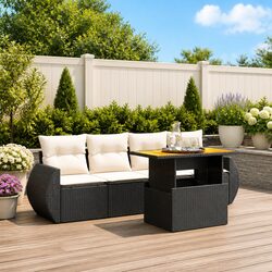 5 Piece Garden Sofa Set Outdoor Furniture Black PE Rattan with Cushions Patio