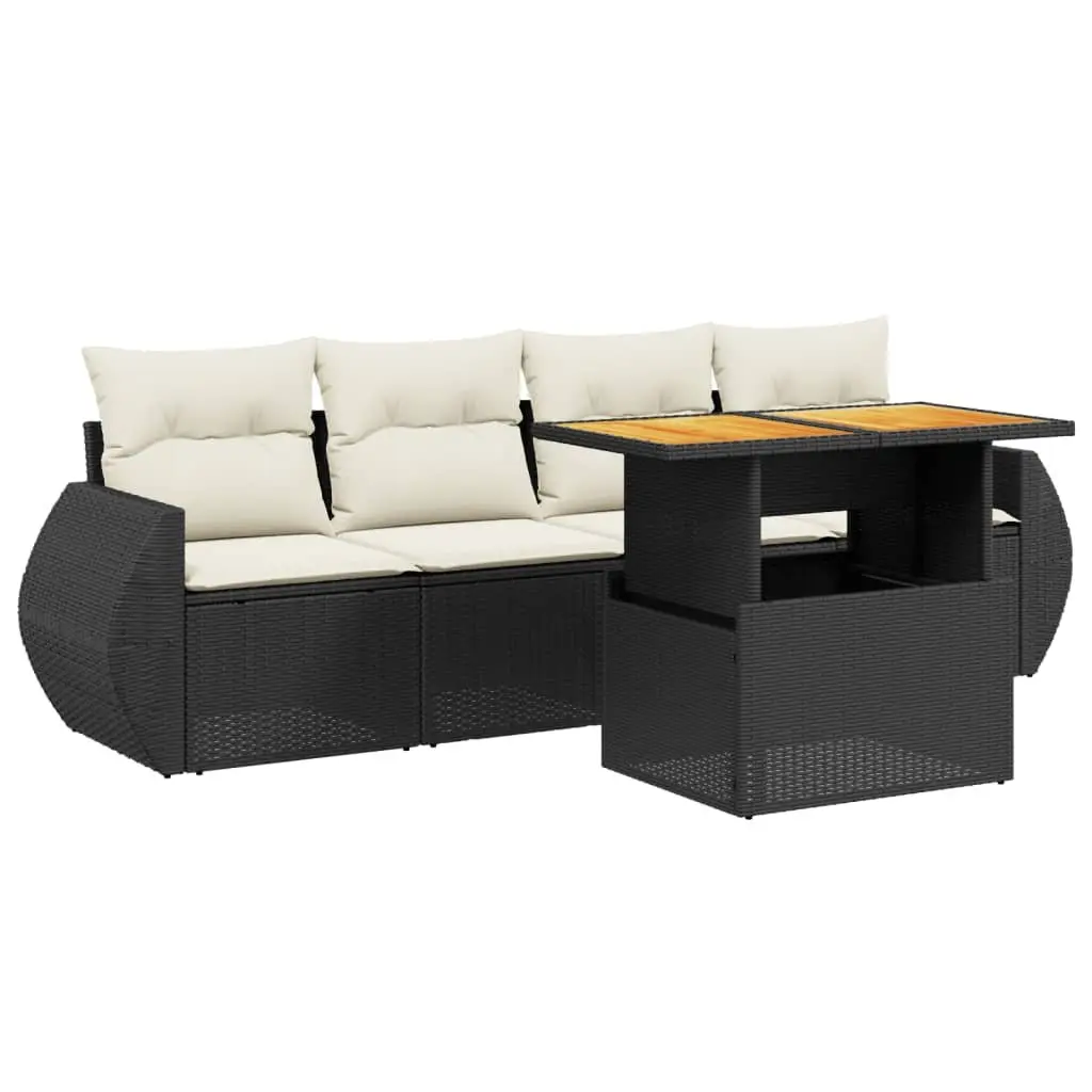 5 Piece Garden Sofa Set Outdoor Furniture Black PE Rattan with Cushions