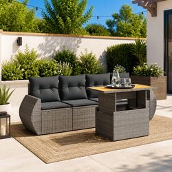 5 Piece Garden Sofa Set Outdoor Patio Furniture Grey Poly Rattan with Cushions