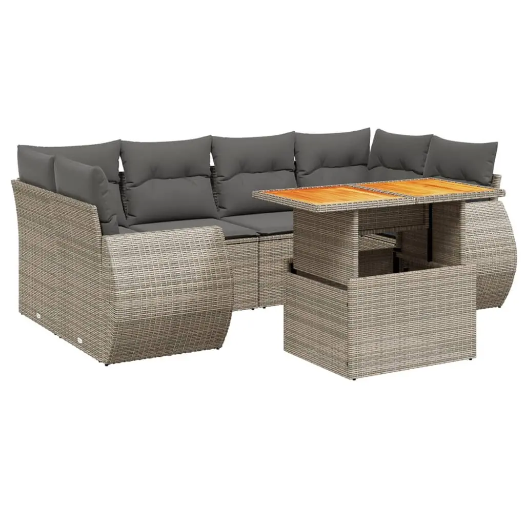Garden Sofa Set 7 Piece Outdoor Furniture Grey Poly Rattan Modular Patio Lounge