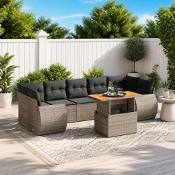 Garden Sofa Set 8 Piece Outdoor Furniture Grey Poly Rattan with Cushions Patio