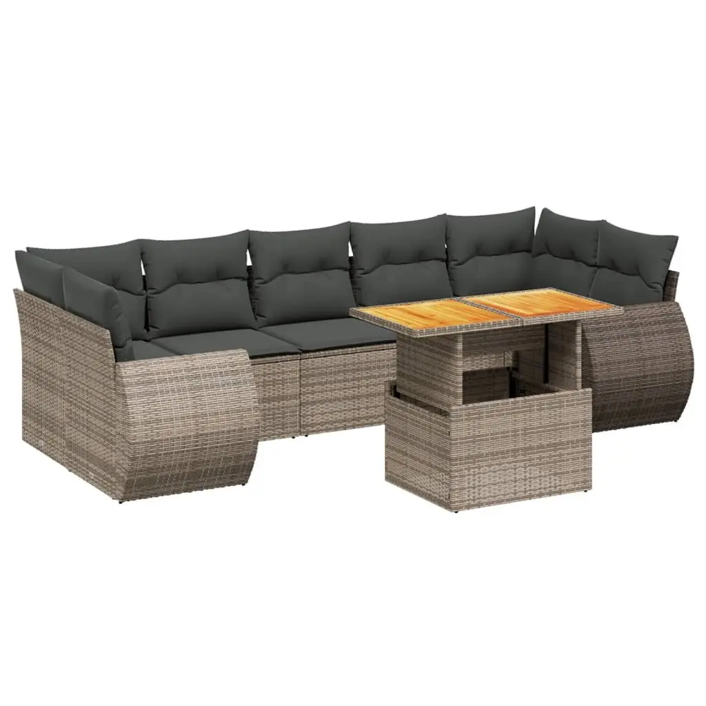 Garden Sofa Set 8 Piece Outdoor Furniture Grey Poly Rattan with Cushions Patio
