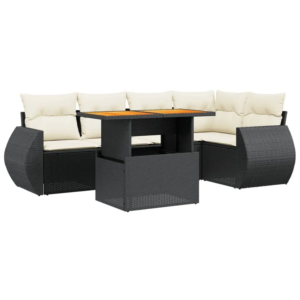 Garden Sofa Set 6 Piece Outdoor Furniture Black Poly Rattan Modular Patio Lounge