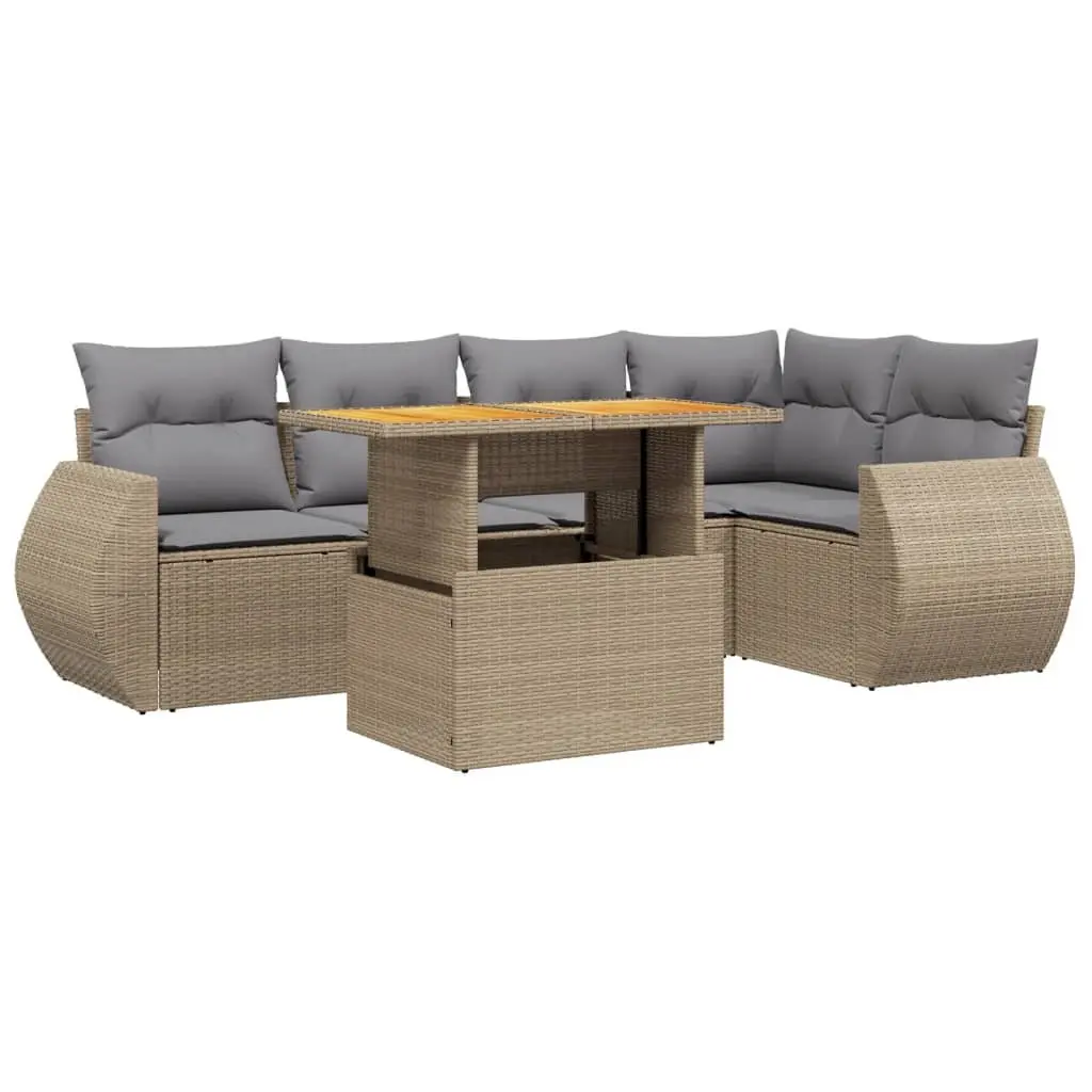 6 Piece Garden Sofa Set Beige Poly Rattan Outdoor Furniture with Cushions