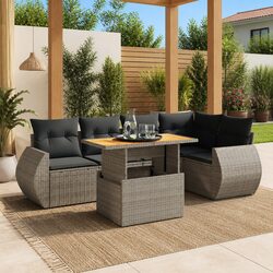 Garden Sofa Set 6 Piece Outdoor Furniture with Cushions Grey Poly Rattan Patio