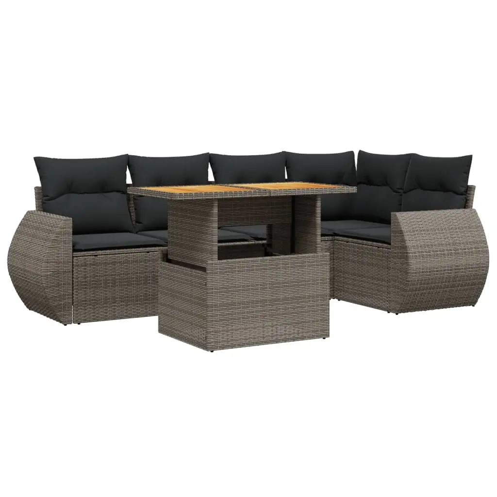 Garden Sofa Set 6 Piece Outdoor Furniture with Cushions Grey Poly Rattan Patio
