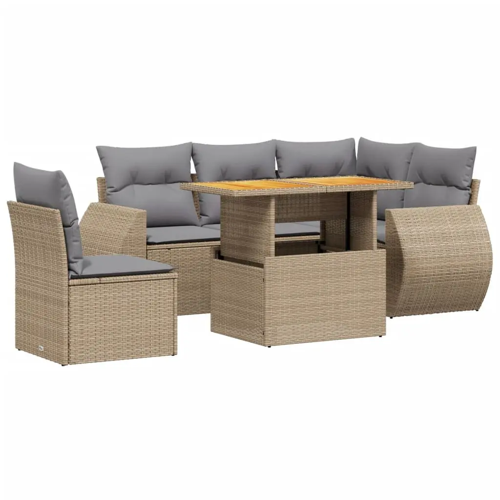 6 Piece Modular Outdoor Sofa Set with Cushions Beige Weather-Resistant Poly Rattan