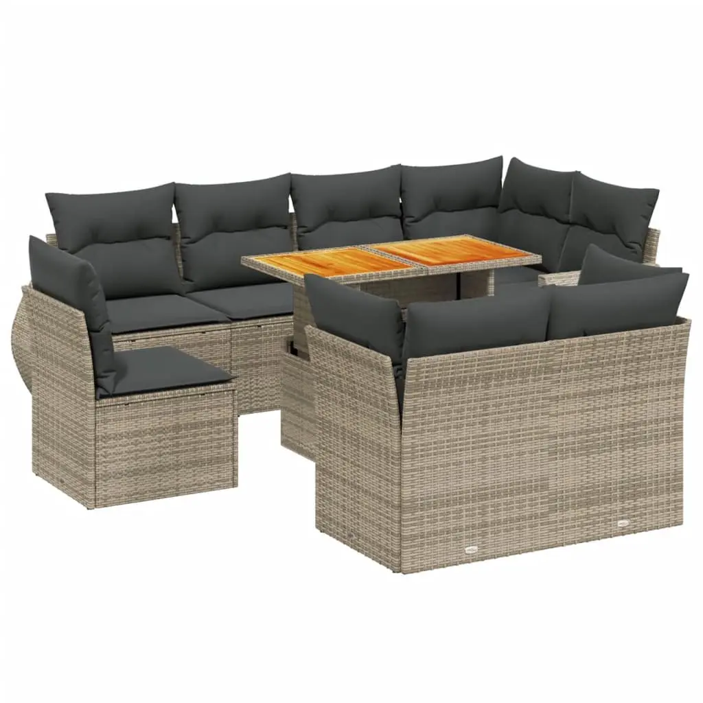 Garden Sofa Set 9 Piece Outdoor Furniture Grey Poly Rattan Modular Patio Lounge