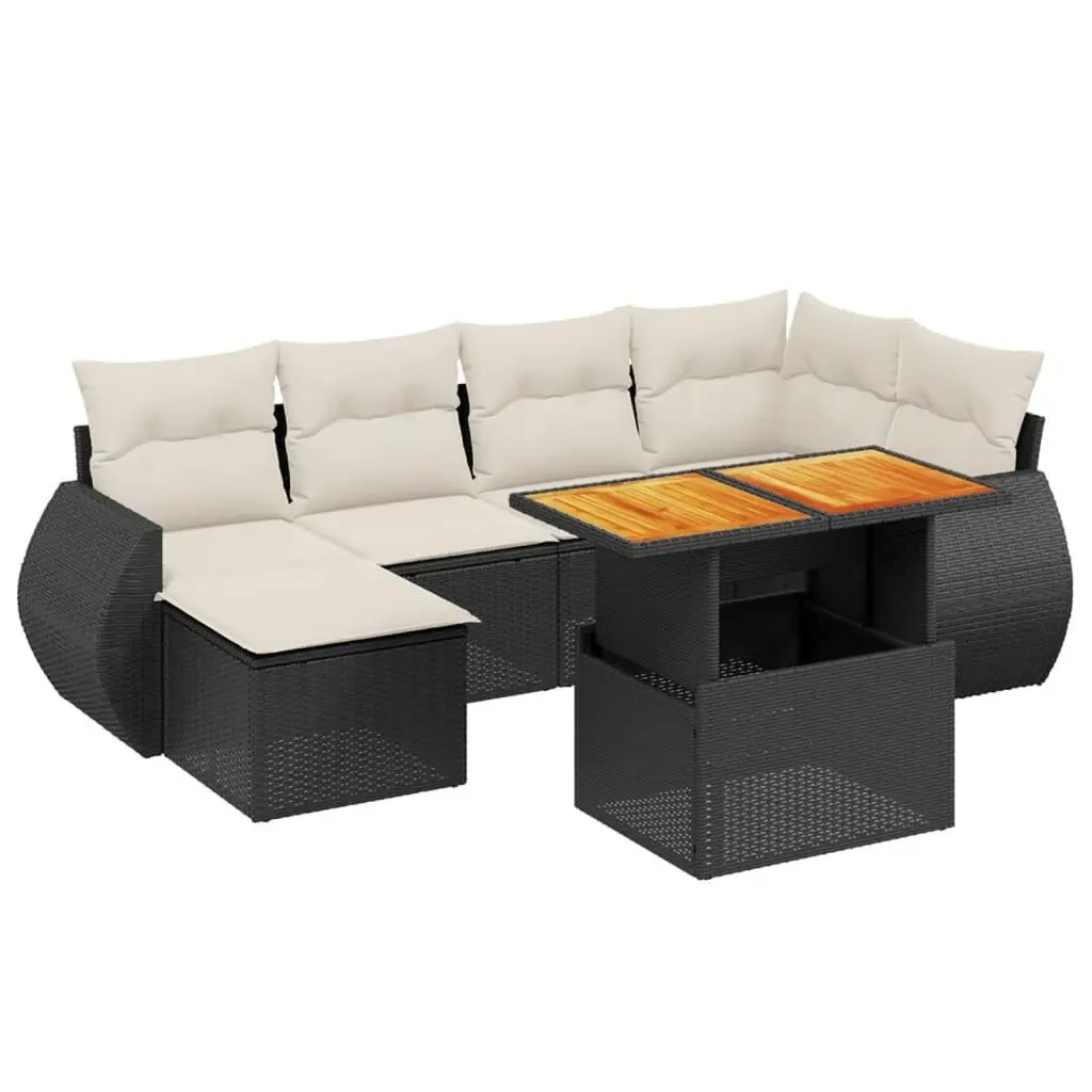 Garden Sofa Set 7 Piece Outdoor Furniture Black Poly Rattan Patio Lounge with
