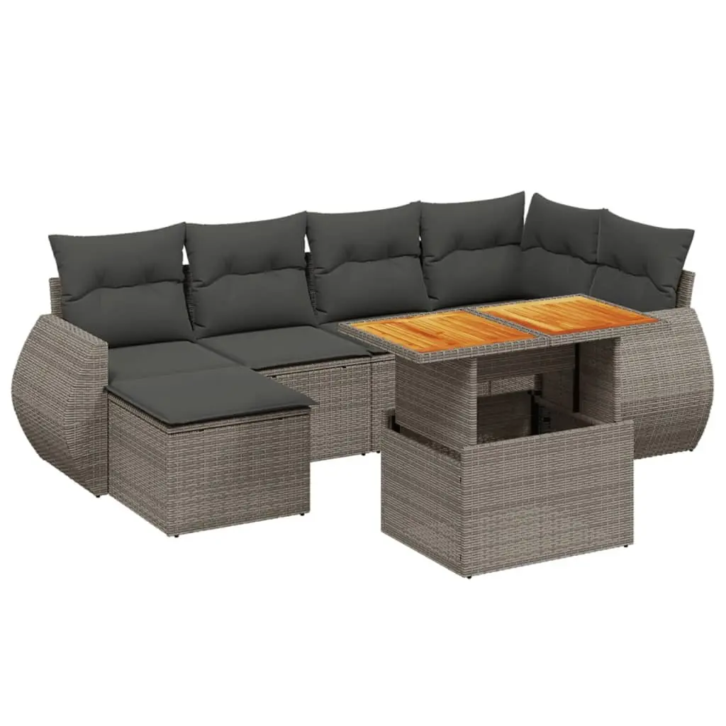 7 Piece Garden Sofa Set with Adjustable Table Grey PE Rattan Outdoor Furniture