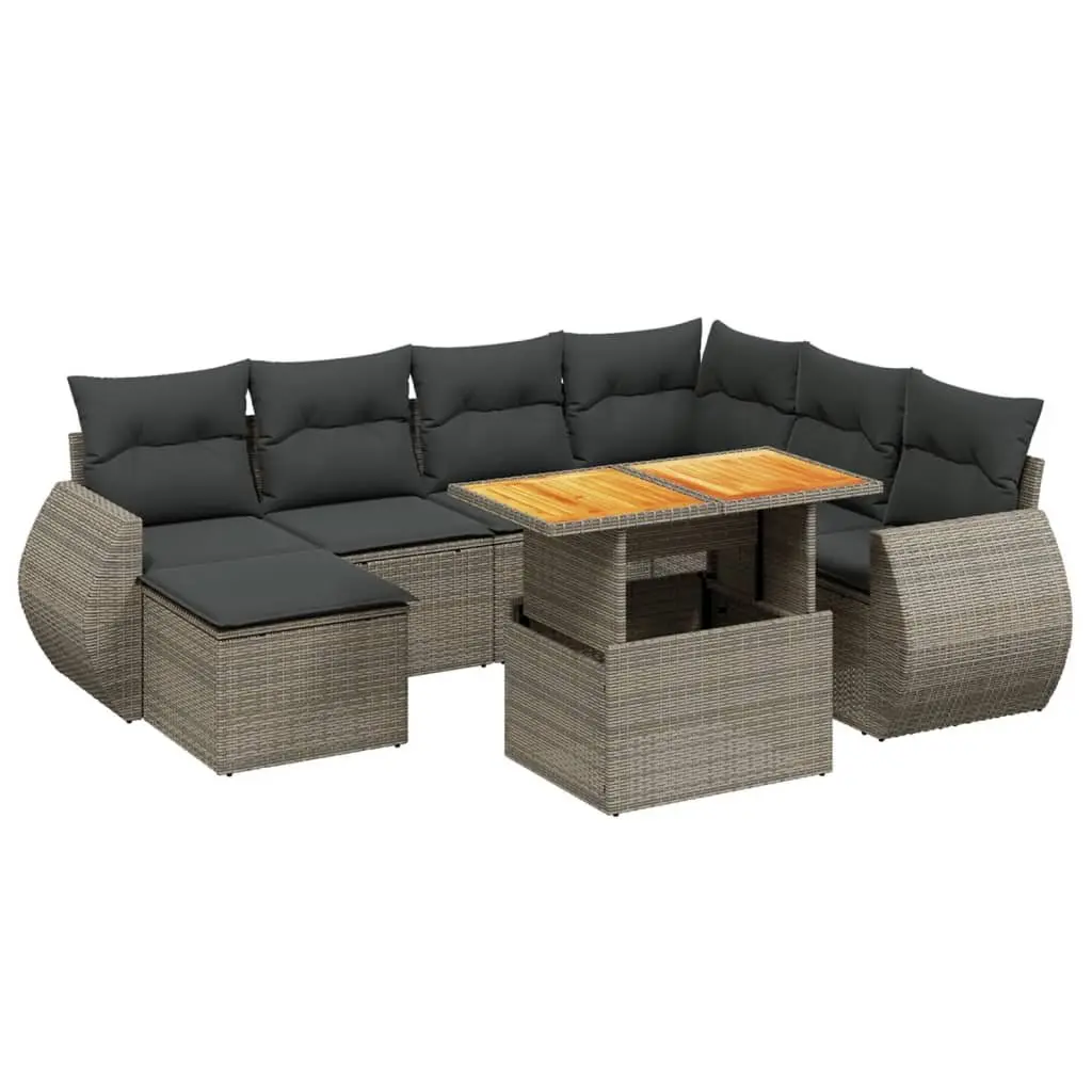 8 Piece Modular Outdoor Garden Sofa Set Grey Poly Rattan Patio Furniture