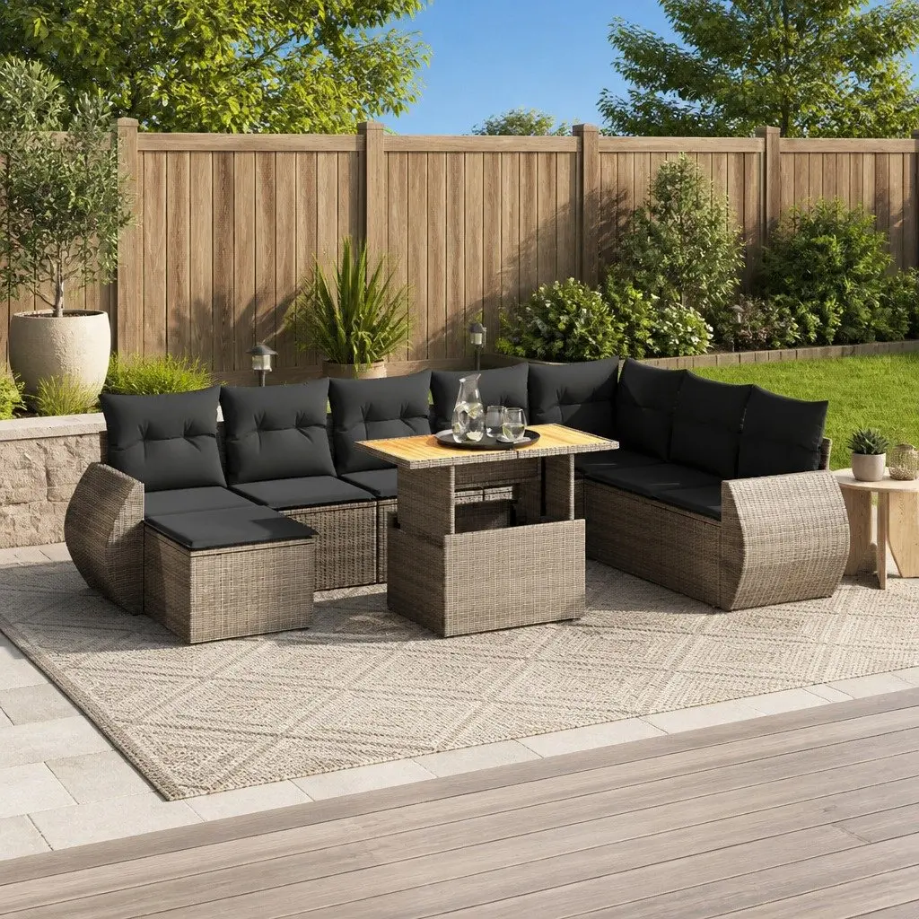 Garden Sofa Set Modular Grey PE Rattan 9 Piece Outdoor Patio Furniture