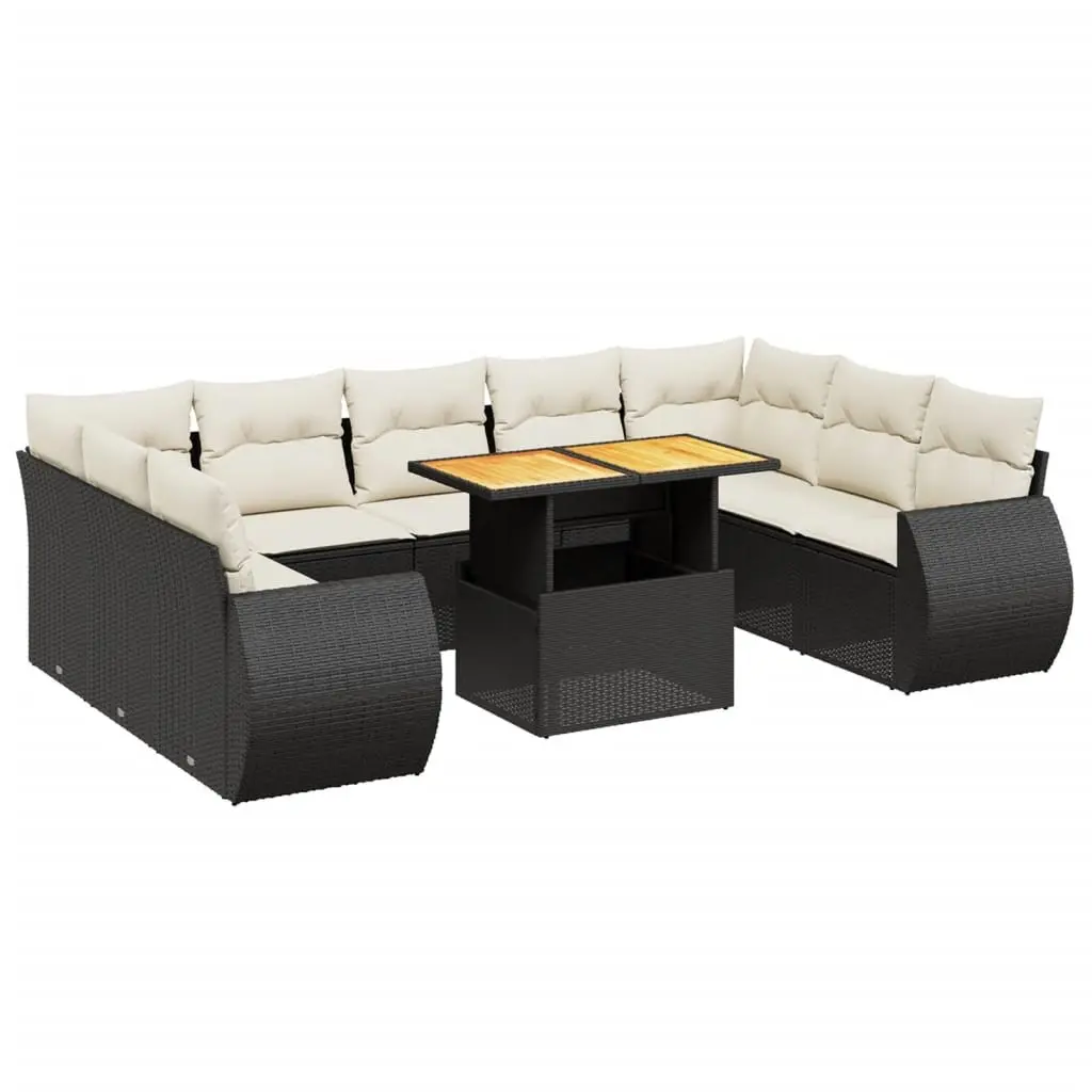10 Piece Garden Sofa Set Black Poly Rattan Outdoor Furniture with Cushions