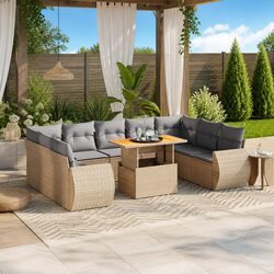 Beige Modular Garden Sofa Set - 10 Pieces for Outdoor Use
