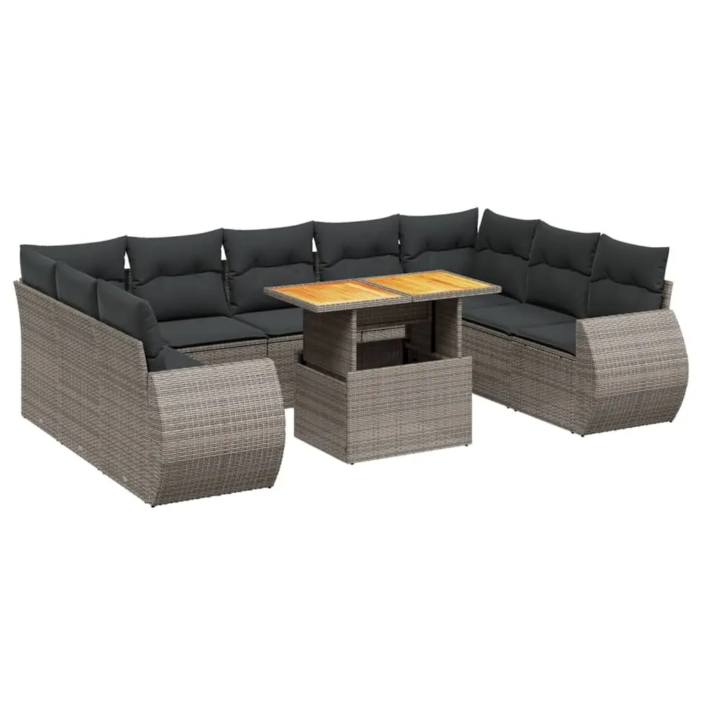 Garden Sofa Set 10 Piece Outdoor Furniture Patio Grey Poly Rattan Modular