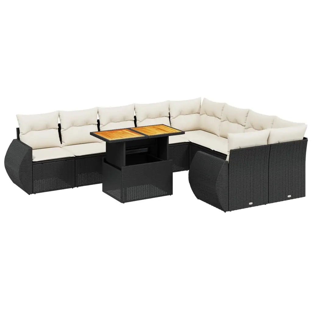 10 Piece Garden Sofa Set Outdoor Patio Furniture Black Poly Rattan with Cushions