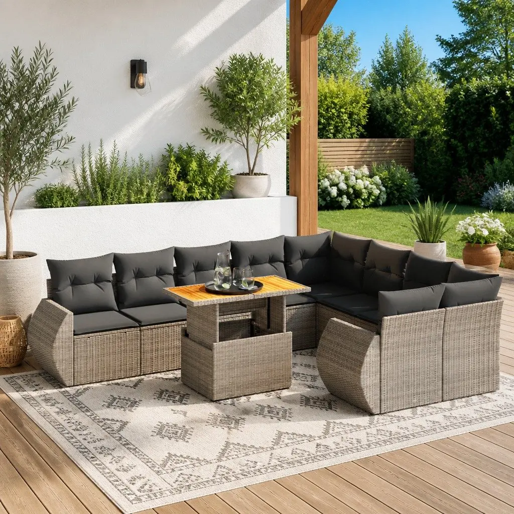 Garden Sofa Set 10 Piece Outdoor Furniture Grey Poly Rattan Modular Patio Lounge