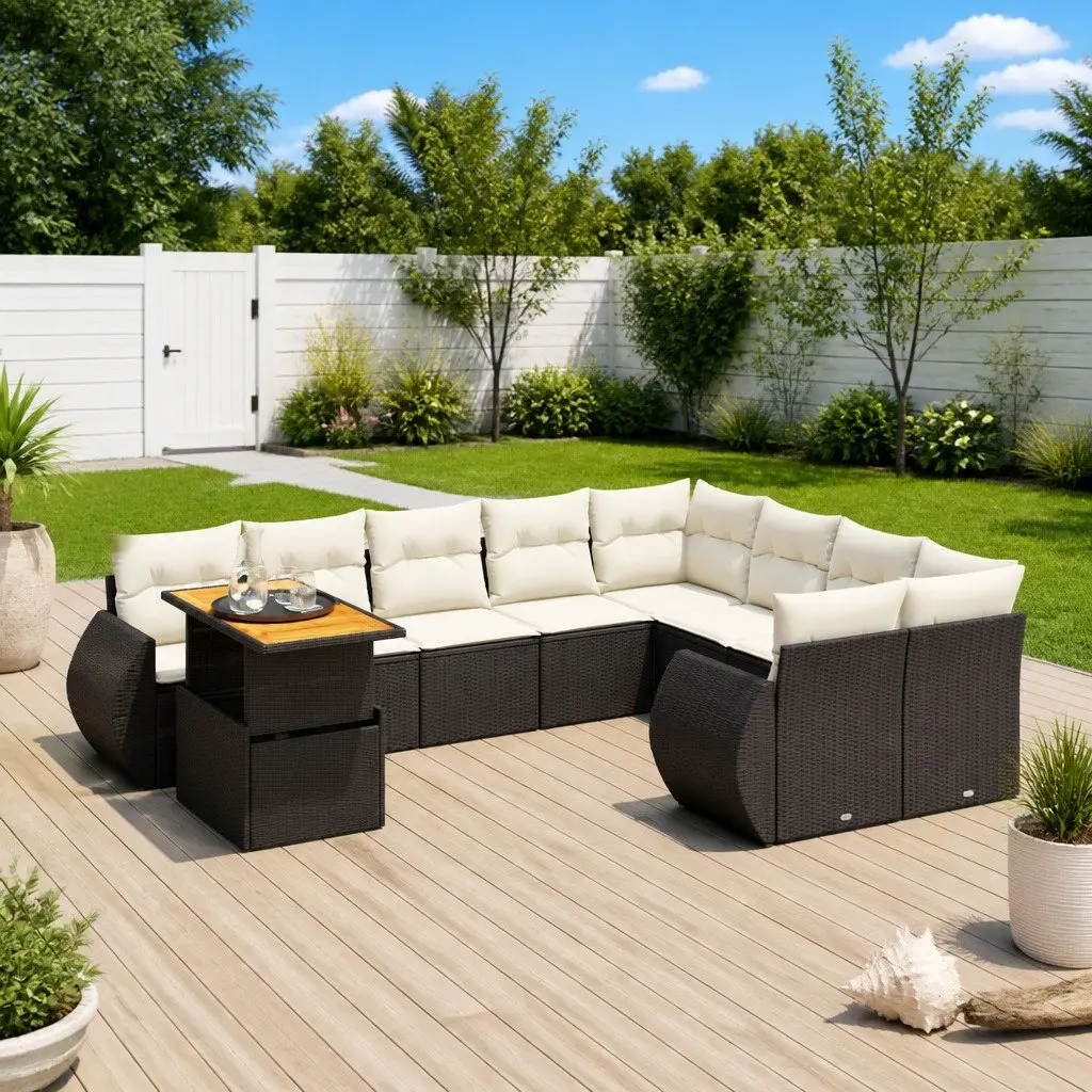 Garden Sofa Set 10 Piece Outdoor Furniture Patio Lounge Black Poly Rattan