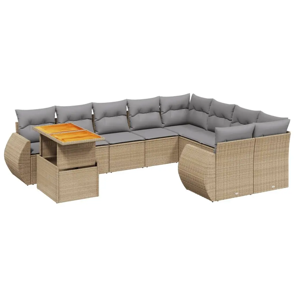 Garden Sofa Set 10 Piece Outdoor Furniture Beige Poly Rattan with Cushions Patio