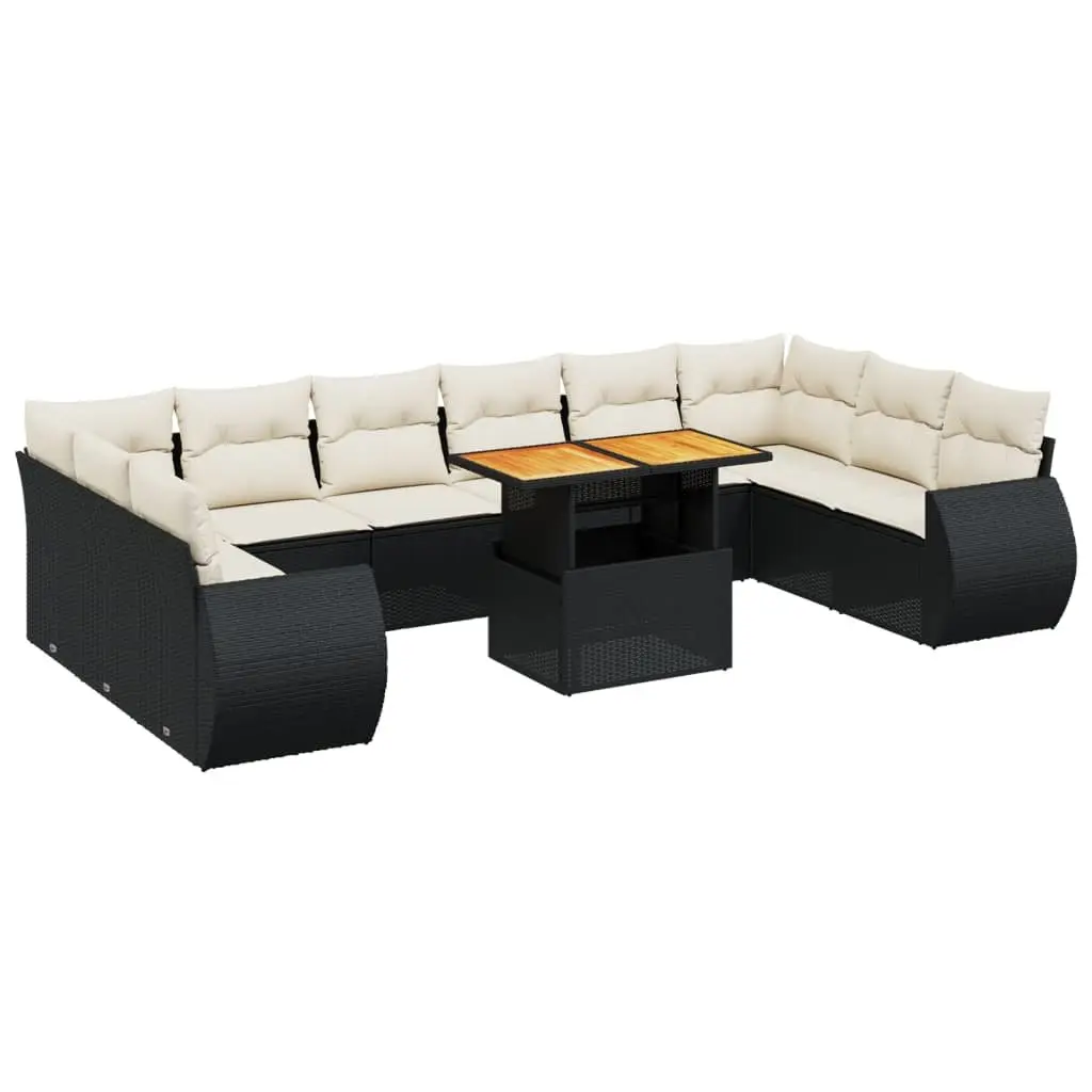 11 Piece Garden Sofa Set Black Poly Rattan with Cushions