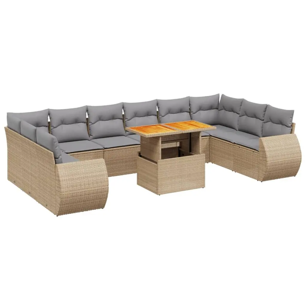 Garden Sofa Set 11 Piece Outdoor Furniture Patio Seating Beige Poly Rattan with