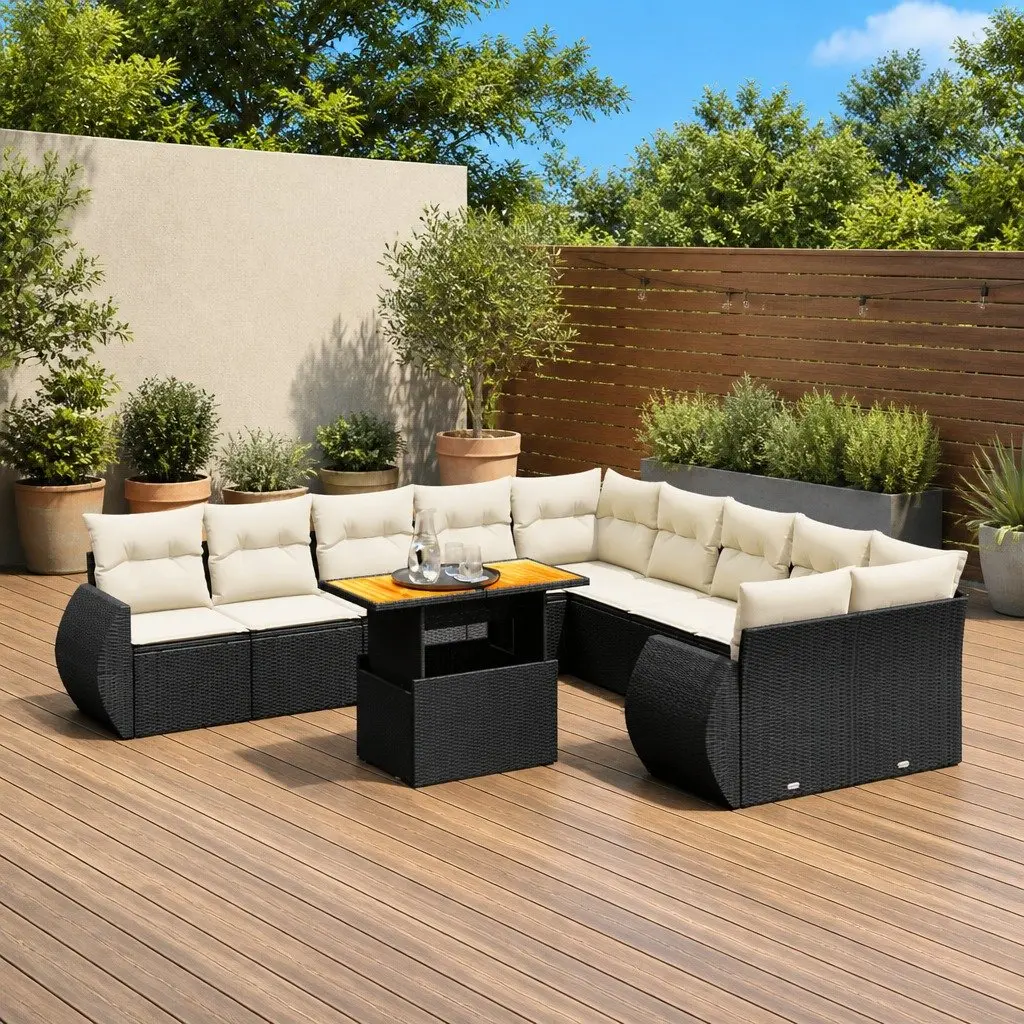 Garden Sofa Set 11 Piece Outdoor Furniture Patio Black Poly Rattan Modular with