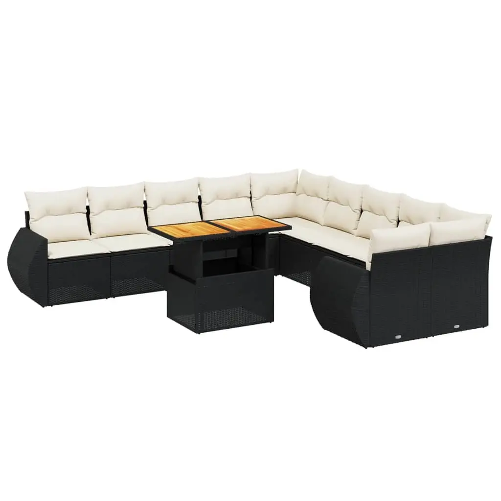 Garden Sofa Set 11 Piece Outdoor Furniture Patio Black Poly Rattan Modular with