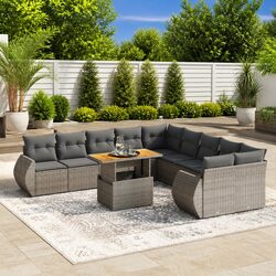 Garden Sofa Set 11 Piece Outdoor Furniture Grey Poly Rattan Modular Patio