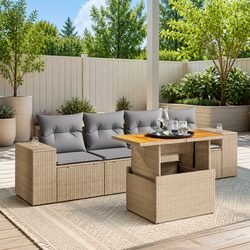 5 Piece Garden Sofa Set with Beige Cushions for You