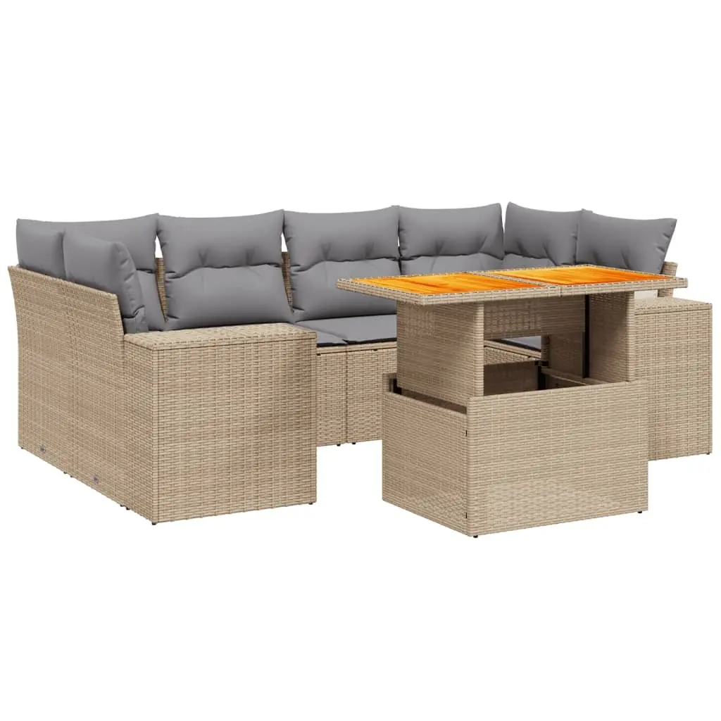 Garden Sofa Set 7 Piece Outdoor Furniture Beige PE Rattan Patio Lounge with